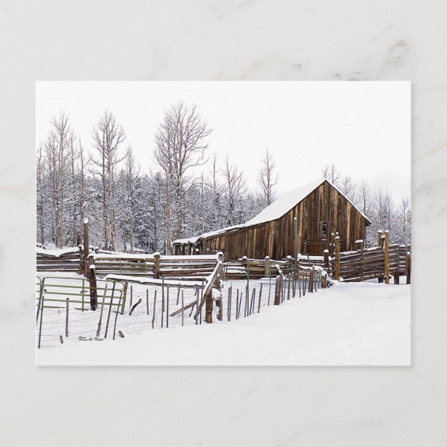 Carte Postale Snowy Rural Grange Scène Photo De Vous Penser (Devant)