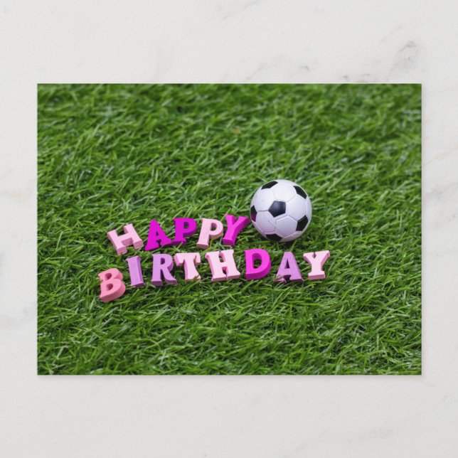 Carte Postale Soccer Anniversaire avec balle et Joyeux mot d'ann (Devant)