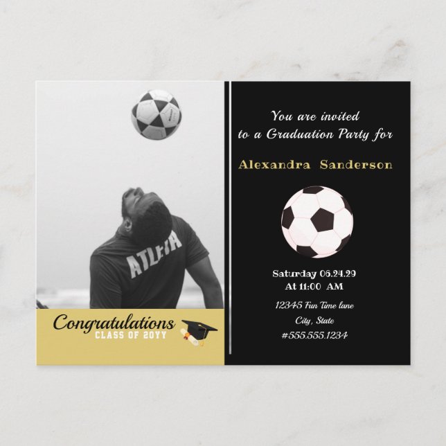 Carte Postale Soccer Football joueur gradué Photo party (Devant)