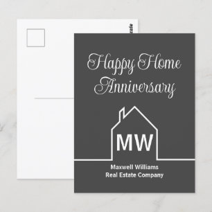 Carte Postale Société immobilière Happy Home Anniversary grise