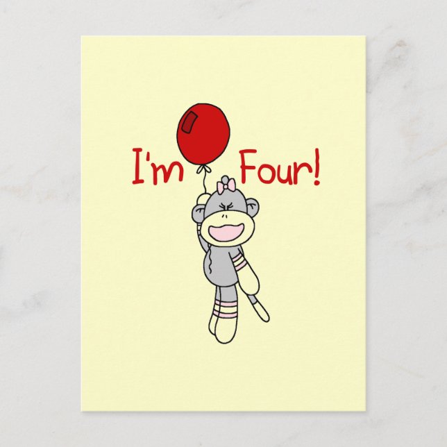 Carte Postale Sock Monkey 4th Birthday Tshirts et cadeaux (Devant)