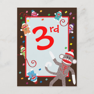 Carte Postale Sock Monkey Birday Party Banner 3e
