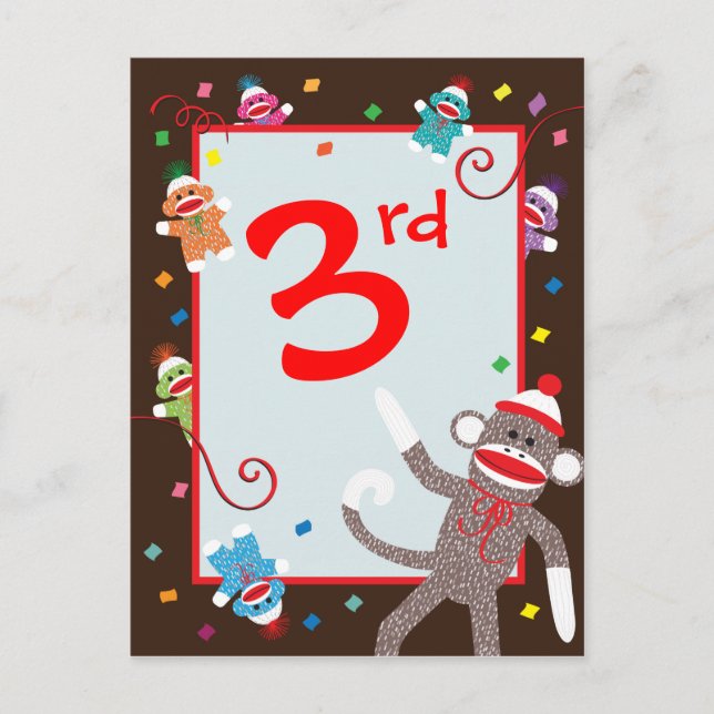 Carte Postale Sock Monkey Birday Party Banner 3e (Devant)