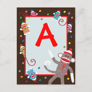 Carte Postale Sock Monkey Birday Party Banner "A"