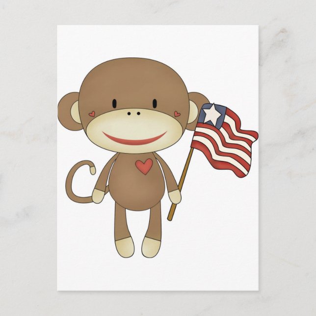Carte Postale Sock singe avec drapeau (Devant)