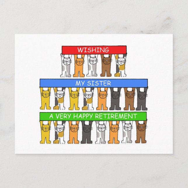 Carte Postale Soeur Bonne Retraite Cartoon Chats (Devant)