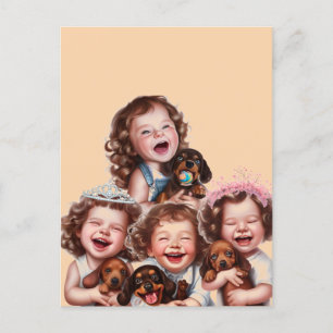 Carte Postale Soeurs et chiots de dachshund