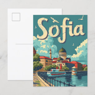 Carte Postale Sofia Bulgarie Vintage Retro Illustration Voyage