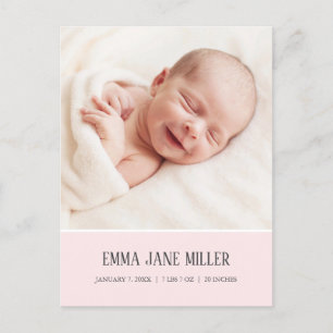 Carte postale Soft Pale Rose Faire-part de naissan