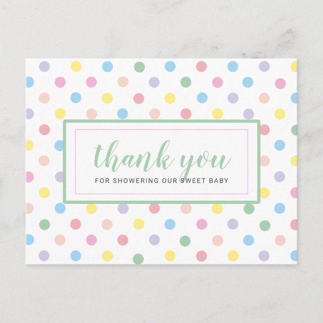 Carte Postale Soft Pastel Baby shower Pois Merci (Devant)