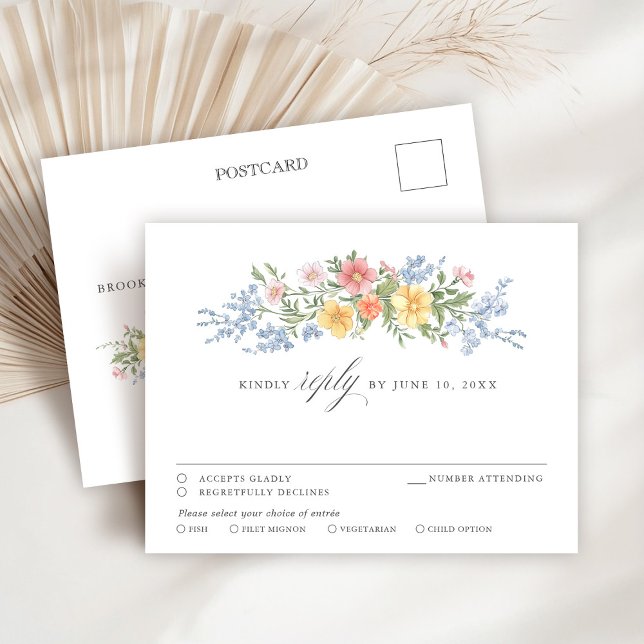 Carte Postale Soft Pastel Ornate Spring Garden Floral chic RSVP (Soft Pastel Ornate Spring Garden Floral chic RSVP Postcard)