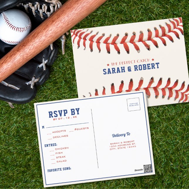 Carte Postale Softball de baseball Le mariage parfait accrocher  (Baseball Softball The Perfect Catch Wedding RSVP Postcard)