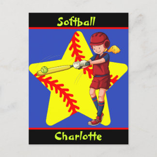 Carte Postale Softball Girls Star Batter Swing Personnalisé