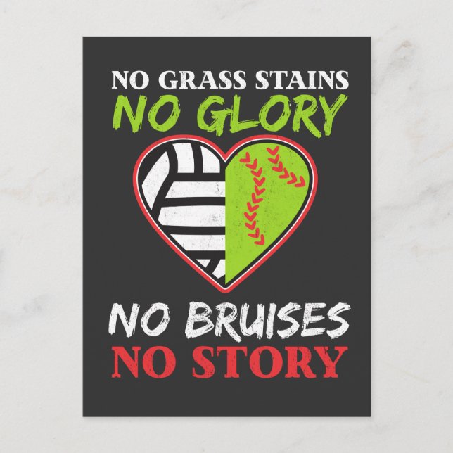 Carte Postale Softball Volleyball Heart No Grass Stains Cadeau (Devant)