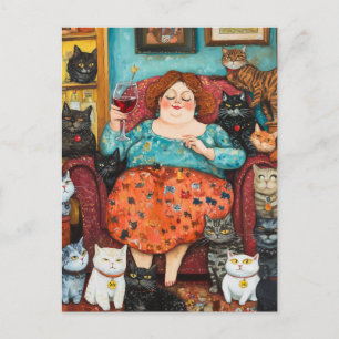 Carte Postale Soirée cosy avec dame sans chats