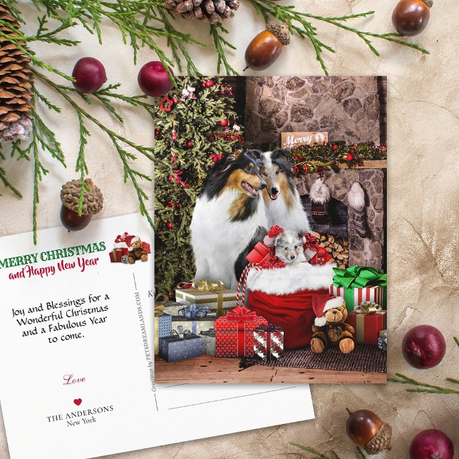 Carte Postale Soirée de Noël rustique, Chiens de Noël rugueux -  (Créateur téléchargé)