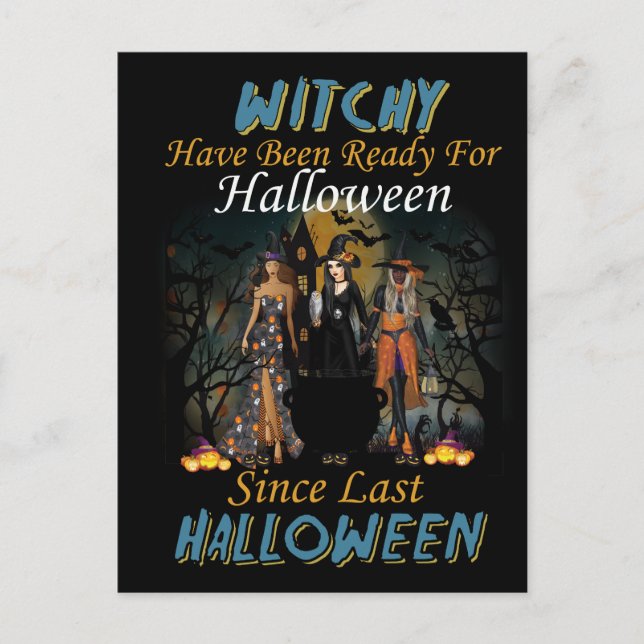 Carte Postale Soirée d'Halloween des Sorcières Effrayantes (Devant)