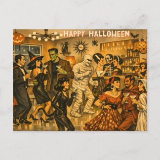 Carte Postale Soirée Martini Halloween Rétro Milieu de Siècle 50