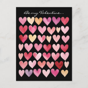 Carte Postale Sois mon Valentin - Cœurs rouges, roses et jaunes 