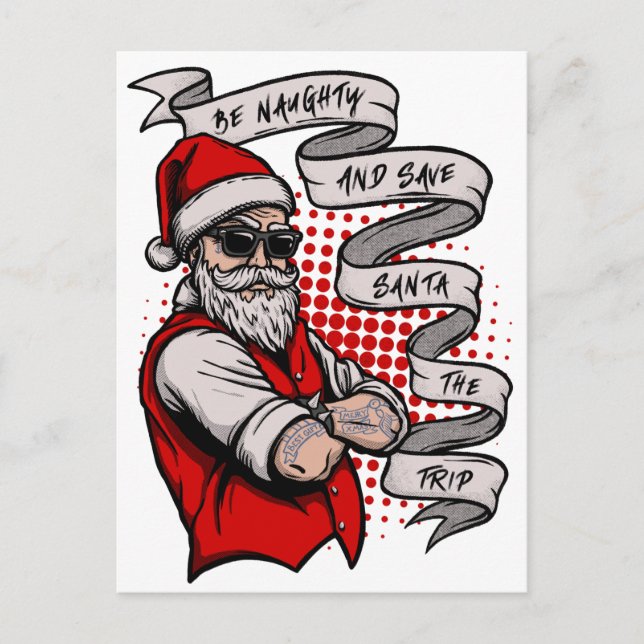 Carte Postale Sois vilain et sauve Père Noël le tatouage du voya (Devant)
