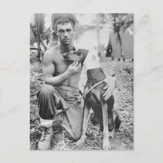 Carte Postale Soldat et chien (Devant)