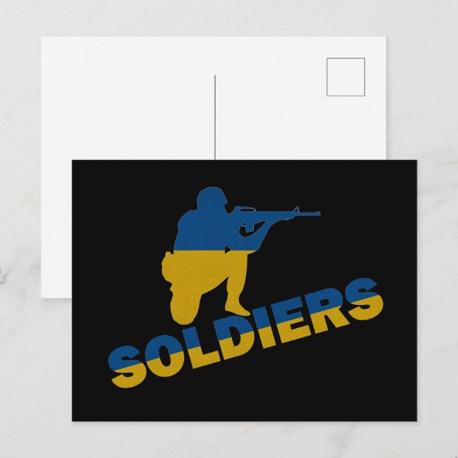 Carte Postale Soldats ukrainiens, drapeau ukrainien (Devant / Derrière)
