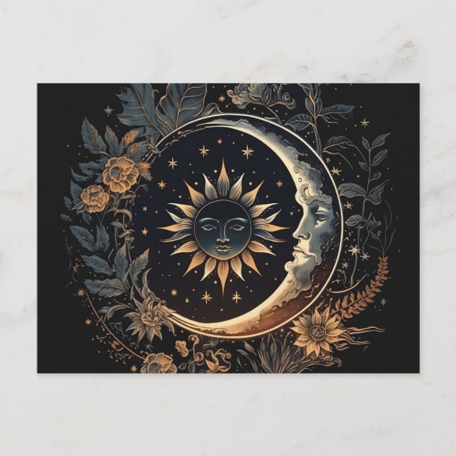 Carte Postale Soleil céleste et lune imprimable (Devant)