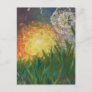Carte Postale Soleil Dandelion Géométrie Sacrée Paysage