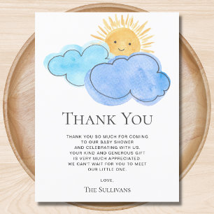 Carte Postale Soleil et nuages Merci Baby shower du garçon