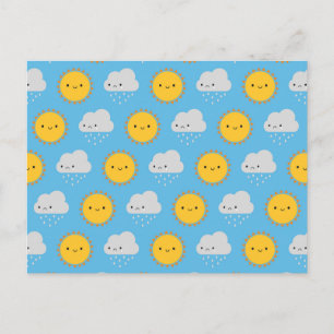 Carte Postale Soleil et pluie Kawaii