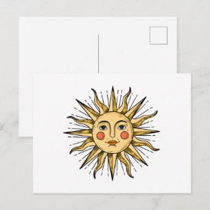 Carte Postale Soleil jaune avec un visage