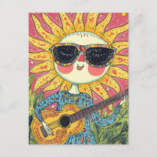 Carte Postale Soleil joyeux Jouer de la guitare