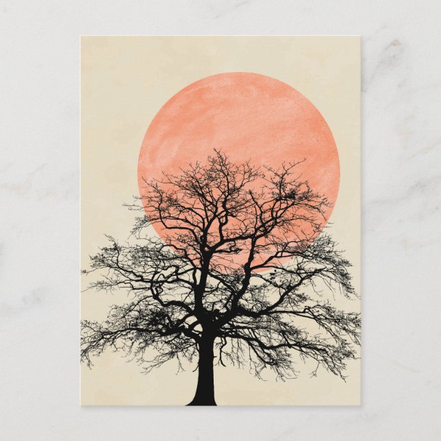 Carte Postale Soleil Silhouette de l'arbre d'hiver (Devant)