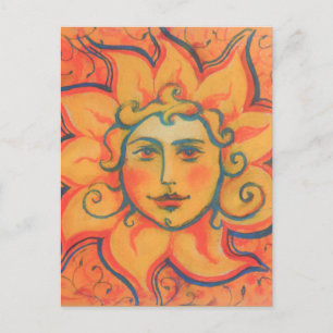 Carte Postale Soleil souriant, Art Imaginaire Fairytale, Jaune o