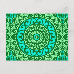 Carte Postale Soleil Sud-Ouest Mandala Batik, Vert citron