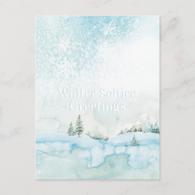 Carte Postale Solstice d'hiver Aquarelle Forêt paysage d'hiver (Devant)