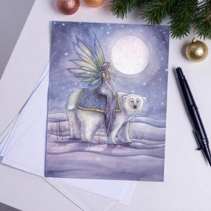Carte Postale Solstice Lune Fée et Ours Polaire Art