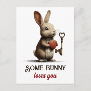 Carte Postale Some Bunny T'aime Vintage Avec Clé à Cœur