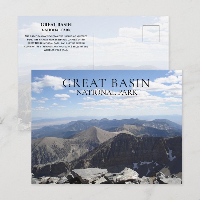 Carte Postale Sommet de Wheeler Peak View Great Basin NP, Nevada (Devant / Derrière)
