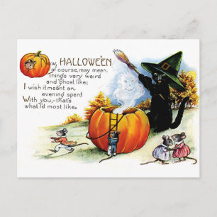 Carte Postale sorcellerie de chat noir d'Halloween