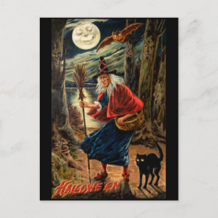 Carte Postale Sorcière à la nuit d'Halloween