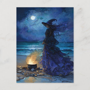 Carte Postale Sorcière au bord de la mer Lune