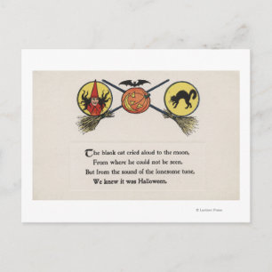 Carte Postale Sorcière avec chambre, Chat, Lune