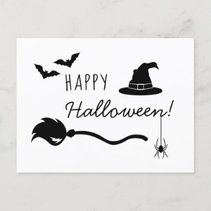 Carte Postale Sorcière Casquette Et Broom Avec Araignée Et Bats