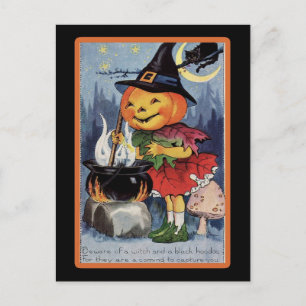 Carte Postale Sorcière Citrouille Éffrayante Halloween vintage