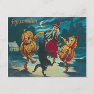 Carte Postale Sorcière dansante Jack O' Lantern Monstre Chat noi