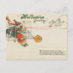 Carte Postale Sorcière d'avion de salutation Halloween Vintage
