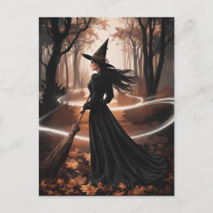 Carte Postale Sorcière de Halloween Moderne Branchée en Forêt