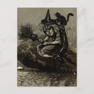 Carte Postale Sorcière d'engraving Antique sur Broom