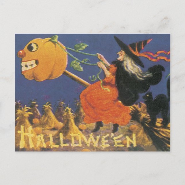 Carte Postale Sorcière d'Halloween à l'ancienne (Devant)